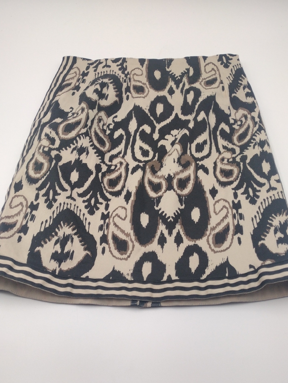 Gretchen Scott Designs Beige and Black Ikat Mini Skirt